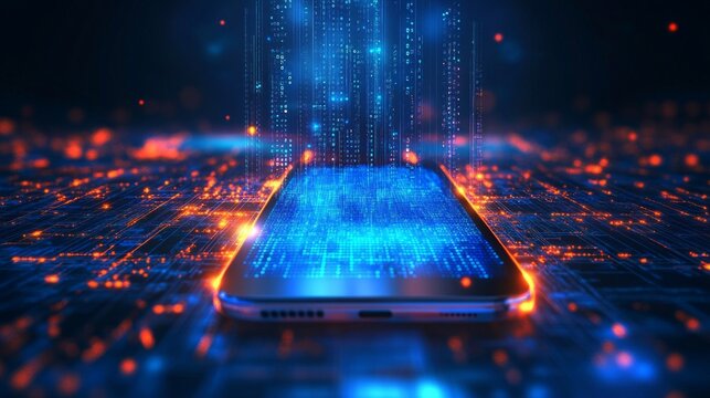 A modern smartphone with a stream of digital data symbolises technological progress and communication in the digital age.
  - Powered by Adobe