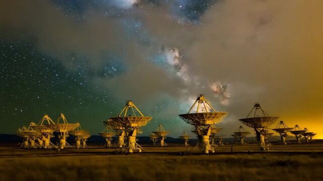 Radio Telescope Array Under Starry Night Science Astronomy 4K
