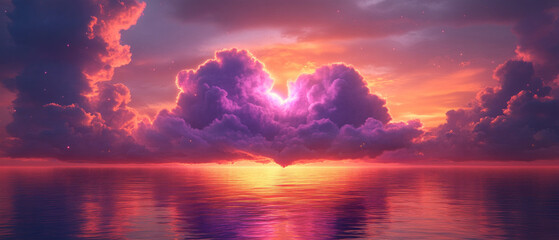 Sunset over the sea with bright clouds reflected in the water.
Used for tourist brochures, relaxation apps, music album covers, nature and travel projects.