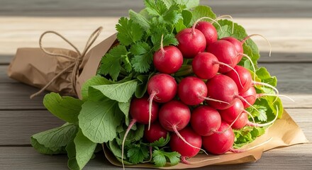 Vibrant Bunch Of Fresh Radishes Showing A Rustic, Natural, And Wholesome Aesthetics
