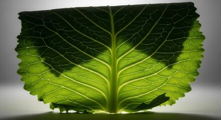 Vibrant Cabbage Leaf Illuminated Showing Vein Structure and Natural Details