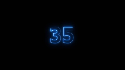 Neon countdown number 35 icon illustration background 4K.	