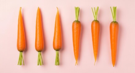 Vibrant Carrots Arranged in a Pattern Against a Pastel Pink Background