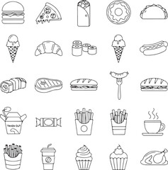 Fast Food and Drink Icon Set with Burger and Coffee Keywords: fast, food, drink, icons, set