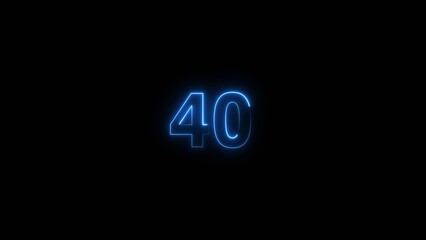 Neon countdown number 40 icon illustration background 4K.	