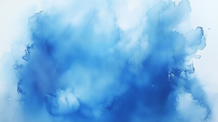 Soft Abstract Watercolor Background: Vibrant Blue Ink Spreading on White Paper Texture