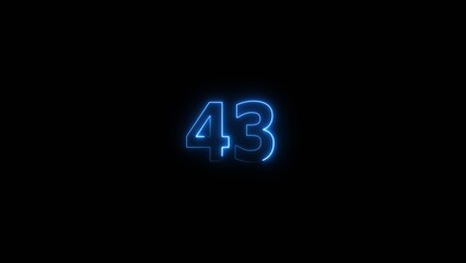 Neon countdown number 43 icon illustration background 4K.	