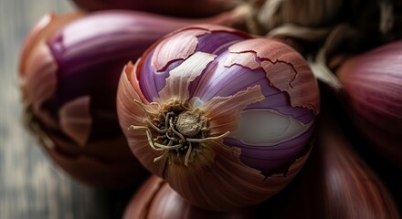 Vibrant Close Up of Red Onions, Displaying Natural Textures and Rich Tones