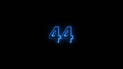 Neon countdown number 44 icon illustration background 4K.	