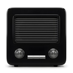 Fototapeta premium Sleek Black Retro Radio Isolated on White Background perfect for website banner, blog post illustration, print ad, retro
