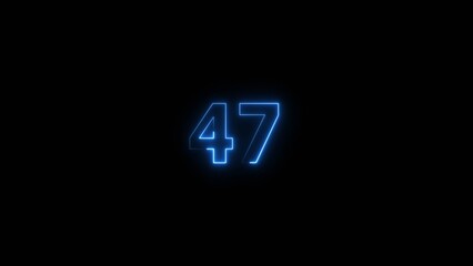 Neon countdown number 47 icon illustration background 4K.	