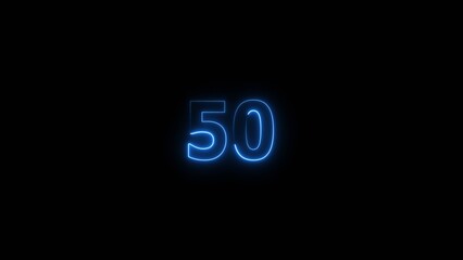 Neon countdown number 50 icon illustration background 4K.	