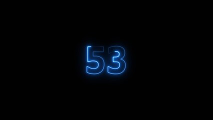 Neon countdown number 53 icon illustration background 4K.	
