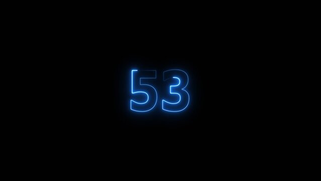 Neon countdown number 53 icon illustration background 4K.	