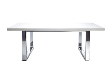 Modern conference table with white rectangular top and chrome V-shaped legs, sleek minimalist design, isolated on a transparent background