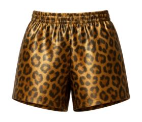 Metallic shimmer leopard print beach shorts.