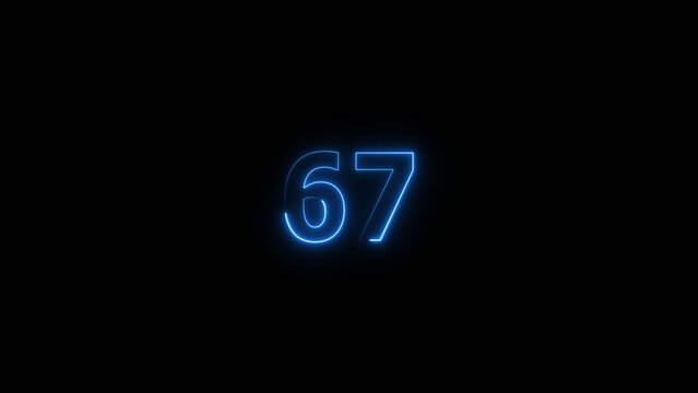 Neon countdown number 67 icon illustration background 4K.	