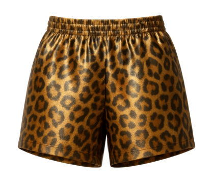 Metallic shimmer leopard print beach shorts.