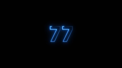 Neon countdown number 77 icon illustration background 4K.	