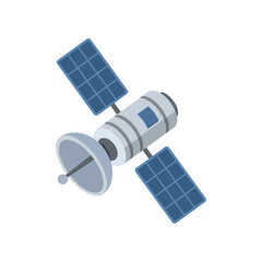 Satellite With Solar Panels in Space on White Background