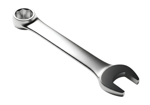 Chrome plated combination wrench isolated on transparent background