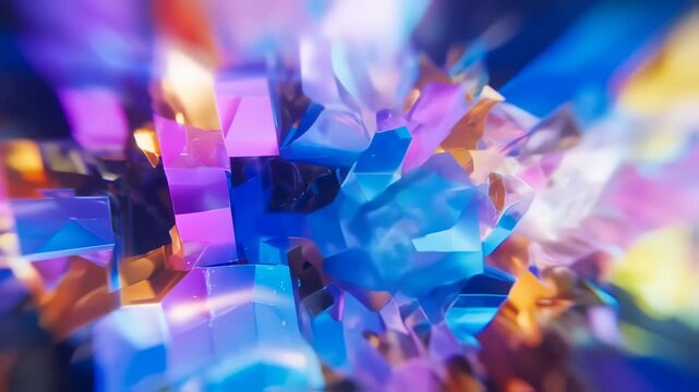 Abstract vibrant geometric shapes in a cluster of multifaceted colors