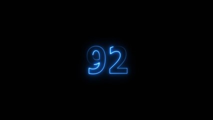 Business neon counting number 92 icon illustration background 4k.