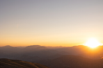 Sunset view of mountain range. Mount Nemrut's landscape
