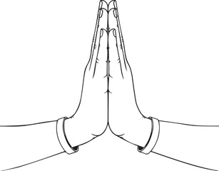 Single line art of namaste hands gesture isolated on transparent background.