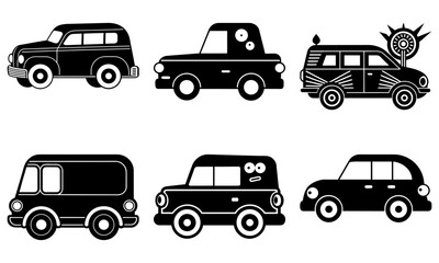 Fototapeta premium Whimsical car collection for kids' illustrations and vintage vehicle designs, perfect for retro art projects and transportation themed creativity