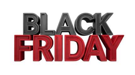 Black friday text isolated on transparent background.