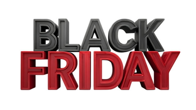 Black friday text isolated on transparent background.