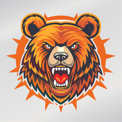 Angry Bear Head with Spiky Collar and Red Heart Tongue.