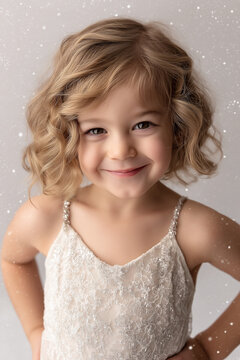 Bezauberndes kleines M&auml;dchen in gl&auml;nzendem Festkleid mit Schmuck
