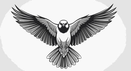 Illustration of a bird with outstretched wings, viewed from the front.