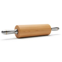 Fototapeta premium Modern Wooden Rolling Pin with Stainless Steel Handles perfect for website banner, cookbook illustration, food blog,
