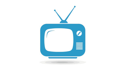 A simple illustration of a blue vintage television set with antennae on a plain white background.