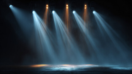 Illuminated stage spotlights creating a dramatic and captivating atmosphere