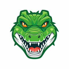 Fierce Alligator Head Mascot Logo Design with Intense Gaze and Open Mouth Displaying Sharp Teeth.