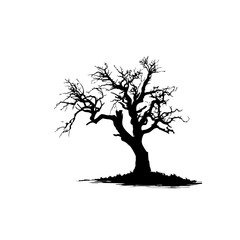 Black Silhouette of Old Twisted Tree - Minimalist Nature Art & Symbolic Illustration