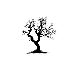 Black Silhouette of Old Twisted Tree - Minimalist Nature Art & Symbolic Illustration