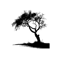 Black Silhouette of Old Twisted Tree - Minimalist Nature Art & Symbolic Illustration