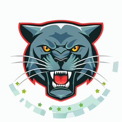 Fierce Black Panther Head Mascot Roaring with Intense Yellow Eyes.