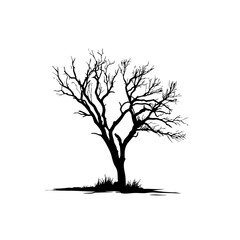 Black Silhouette of Old Twisted Tree - Minimalist Nature Art & Symbolic Illustration