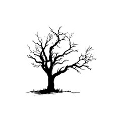 Black Silhouette of Old Twisted Tree - Minimalist Nature Art & Symbolic Illustration