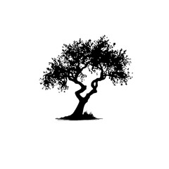 Black Silhouette of Old Twisted Tree - Minimalist Nature Art & Symbolic Illustration