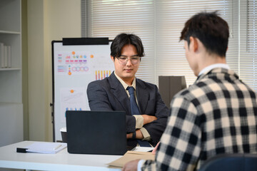 Interview concept, interviewer interview candidate apply for job at meeting room