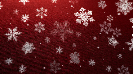 White snowflakes on red fabric background for Christmas and winter holiday design