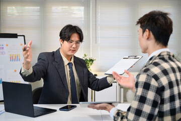 Interview concept, interviewer interview candidate apply for job at meeting room