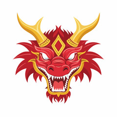 Fierce Red Chinese Dragon Head Illustration.